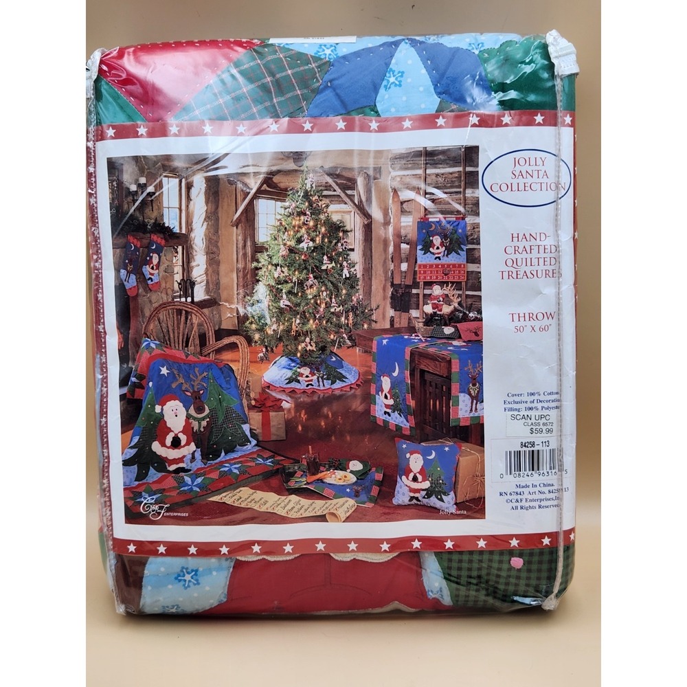 C&F Enterprises Handcrafted Quilted Throw Blanket Jolly Santa Christmas NEW